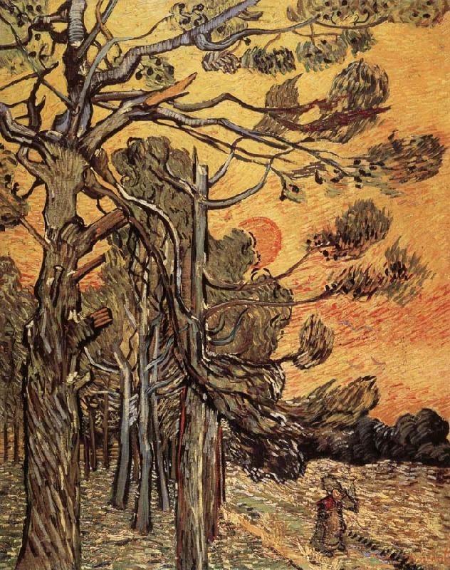 Vincent Van Gogh Pine trees against an evening Sky oil painting picture